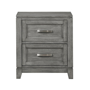 English Elm Gray Garretson Nightstand with 2 Drawers, Okume Veneer Gray Finish, Metal Bar Hardware, 24x15.5x27.5" B011P272289