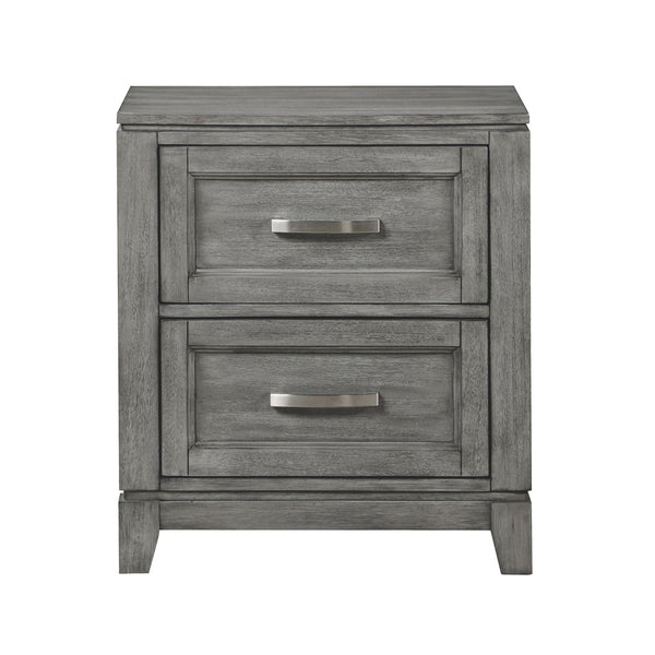 English Elm Gray Garretson Nightstand with 2 Drawers, Okume Veneer Gray Finish, Metal Bar Hardware, 24x15.5x27.5" B011P272289