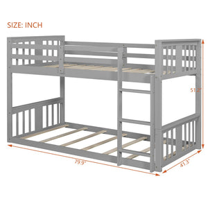 English Elm Twin Over Kids Bunk Bed Solid Pine Frame Gray Finish with Safety Guardrail N708P242163E