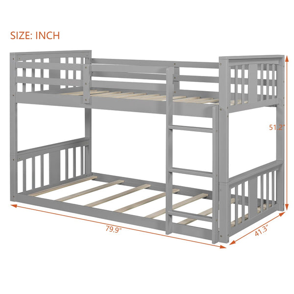 English Elm Twin Over Kids Bunk Bed Solid Pine Frame Gray Finish with Safety Guardrail N708P242163E