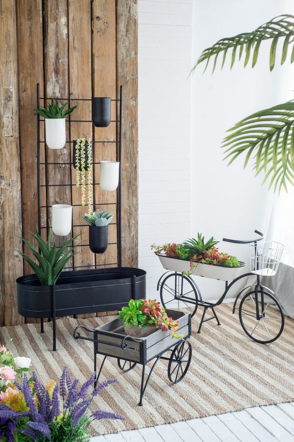 English Elm 32x14x60" Matte Black Iron Ladder Plant Stand with Bucket Planters for Indoor Outdoor W2078P499969