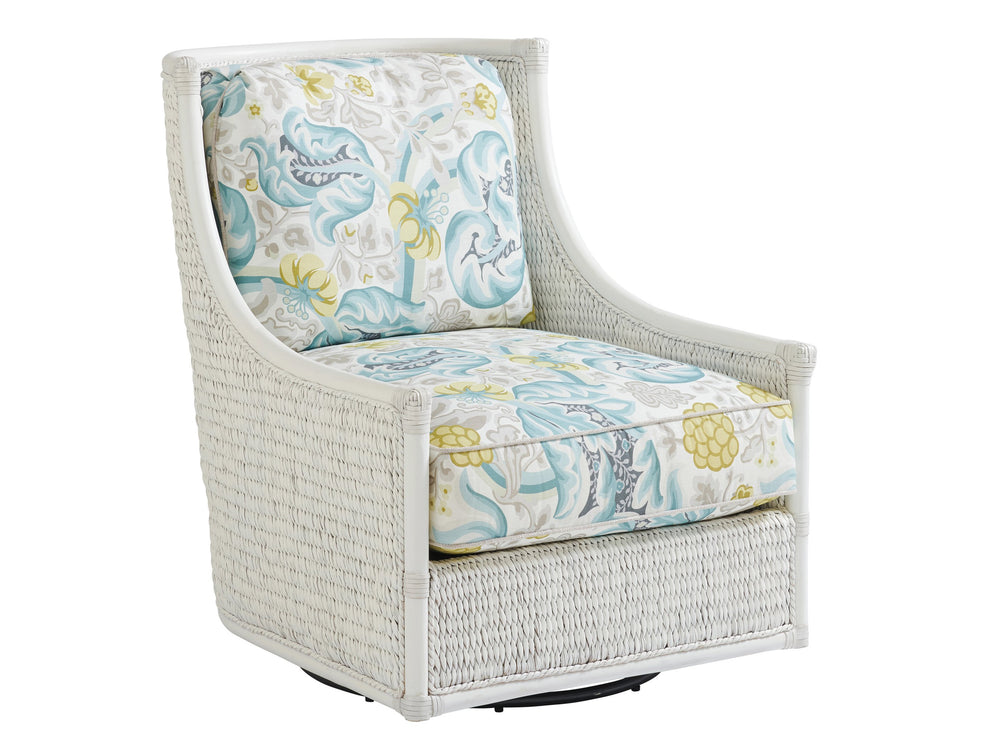 Lexington Tommy Bahama Home Preston Swivel Chair - Coastal Elegance In Shell White, Ultra Down Cushion & Artisan Details  Wood 1942-11sw-41