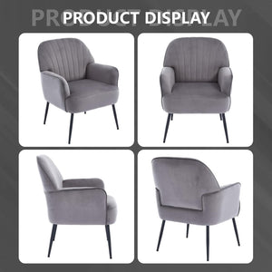 English Elm Velvet Barrel Accent Chair Tufted Shell Back with Metal Legs for Living Room Grey W5722P462512