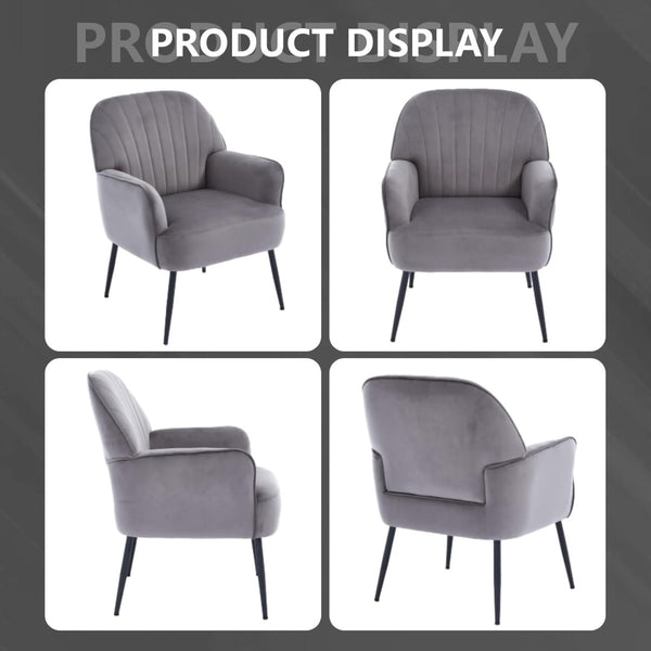 English Elm Velvet Barrel Accent Chair Tufted Shell Back with Metal Legs for Living Room Grey W5722P462512