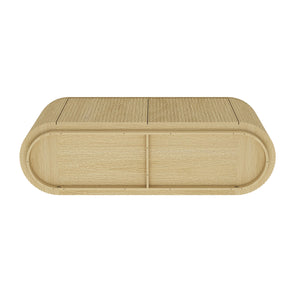 English Elm Olivia Mid-Century 60" Sideboard in Natural Oak Grain — Handle-Free Doors, Ribbed Texture, Pedestal Base B365S00113