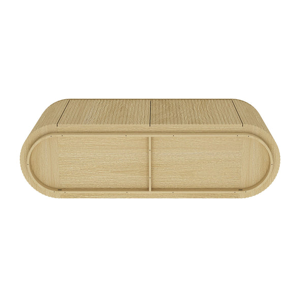 English Elm Olivia Mid-Century 60" Sideboard in Natural Oak Grain — Handle-Free Doors, Ribbed Texture, Pedestal Base B365S00113