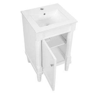 English Elm 18" French Style Vanity with Ceramic Sink Soft Close Door and Adjustable Shelf White N710P415332K