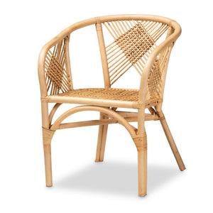 English Elm Modern Natural Rattan Dining Chair Woven Geometric Back Boho Armchair for Eclectic Spaces B2750P470043