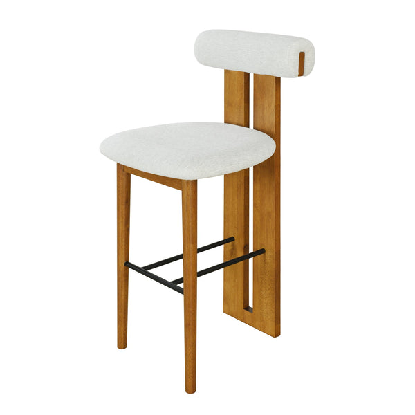 English Elm Christopher Knight Home® - Renee Mid-Height Upholstered Barstool with Cloud-Top Backrest and Stain-Resistant Fabric, Set of 2 Ivory,Walnut N775P277442I