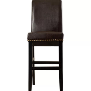 English Elm Christopher Knight Home® - [OLD HM: 54222.00KP] Upholstered 30" Counter Stool Set of 2, Brown PU Leather, Rubberwood Legs, Gold Rivet Trim WF531035BRN