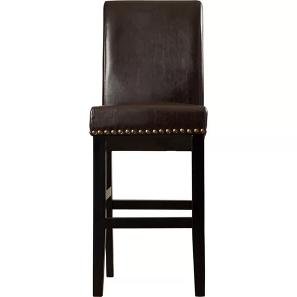 English Elm Christopher Knight Home® - [OLD HM: 54222.00KP] Upholstered 30" Counter Stool Set of 2, Brown PU Leather, Rubberwood Legs, Gold Rivet Trim WF531035BRN