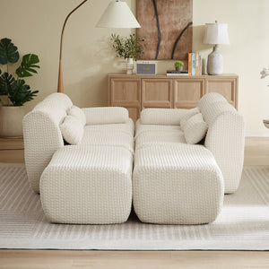 English Elm Sectional U-shaped Corduroy Sofa with Ottoman Convertible Layout for Any Living Room Cream W2339S00155