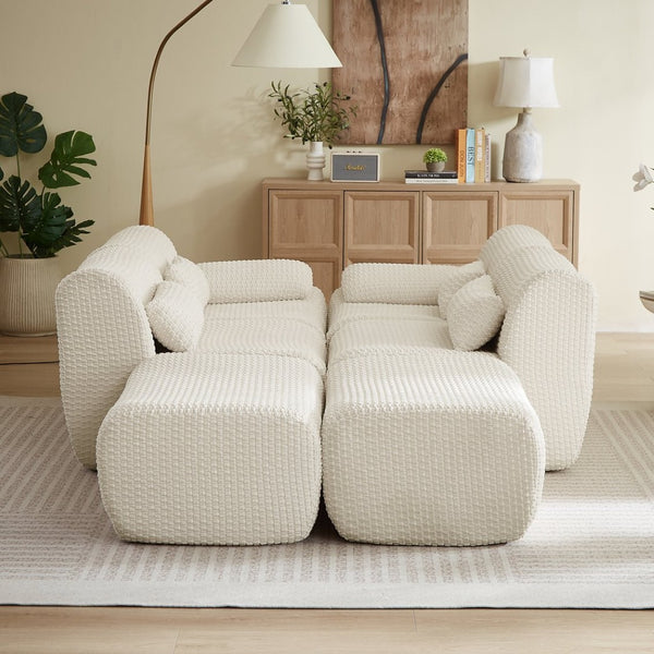 English Elm Sectional U-shaped Corduroy Sofa with Ottoman Convertible Layout for Any Living Room Cream W2339S00155