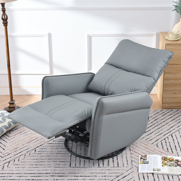 English Elm Rocker Recliner Chair 360° Swivel Glider with 90–150° Recline, 30° Rocking, Side Pocket, Blue-Gray W1028P193666