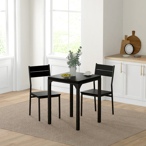English Elm Homcom 3 Piece Dining Table Set For 2, Modern Black Space-Saving Kitchen Set For Small Homes W2225P217144