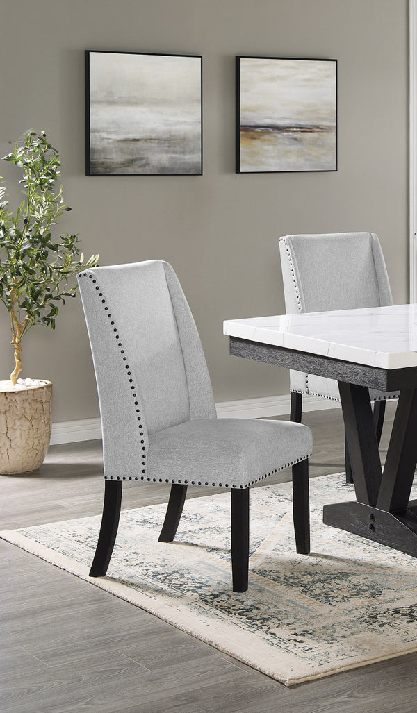 English Elm Modern Light Gray Upholstered Dining Chair Set of 2 — Black Wood Legs, Nailhead Trim, Comfortable Breathable Fabric Seating B011P196922