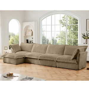 English Elm Slipcovered L Shape Sectional Sofa - Cozy Camel Corduroy Couch With Deep Seats & Versatile Design W3041S00070-GIGA