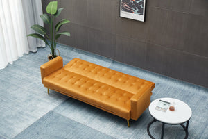 English Elm Sofa Bed Velvet Upholstered Convertible with Gold Metal Legs for Studio Spaces Ginger B205P246430