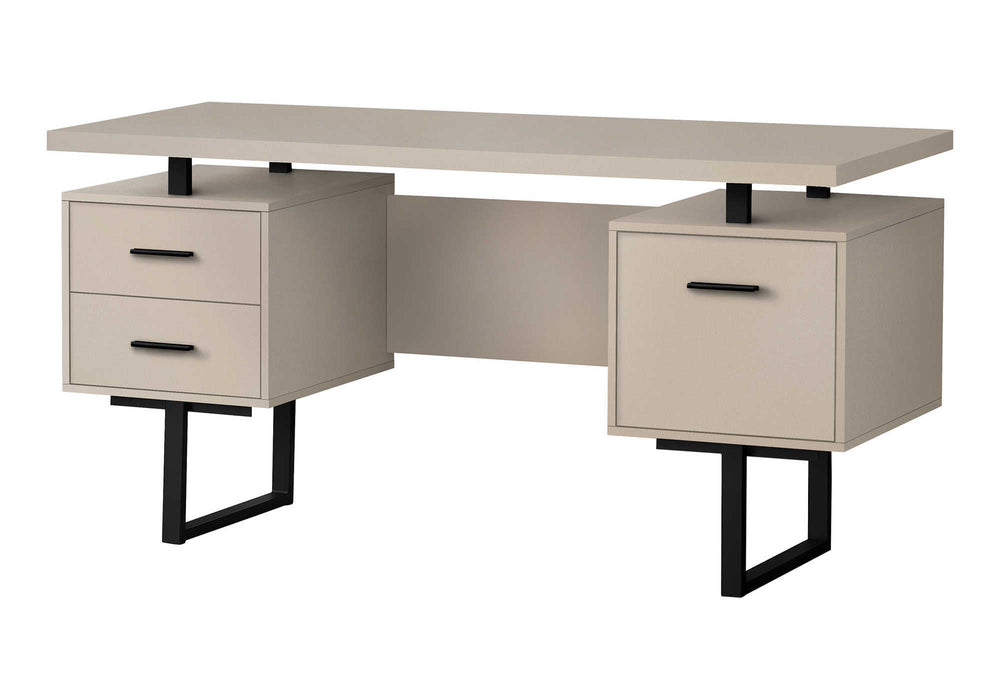 English Elm Computer Desk With Reversible Storage Drawers - Modern Beige Laminate & Black Metal Home Office Workstation B2710P219862