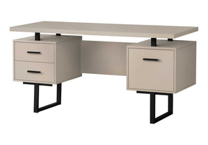 English Elm Computer Desk With Reversible Storage Drawers - Modern Beige Laminate & Black Metal Home Office Workstation B2710P219862