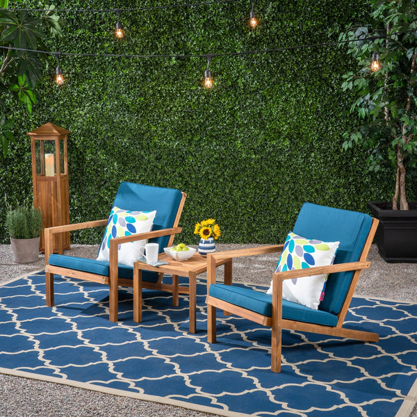 English Elm Christopher Knight Home® - LEAH Acacia 3-Piece Outdoor Chat Set with Water-Resistant Cushions and Slat Paneled Tabletop Brown 40 L x 25.75 W x 18.75 H 60915.00BRNDT