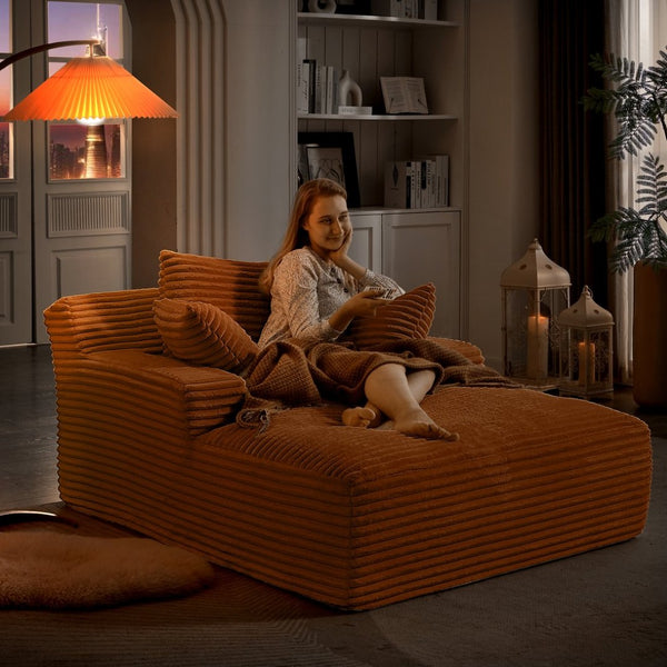 English Elm Oversized Corduroy Chaise Lounge Fully Assembled Sleeper for Living Room or Office Orange W2339P230588