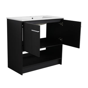 English Elm 36" Bathroom Vanity With Ceramic Sink, Soft-Close Doors, Modern Plywood Cabinet & Open Shelf Storage W1972S00020