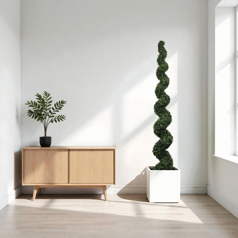 English Elm 7ft Spiral Faux Boxwood Topiary Uv Resistant Artificial Tree for Patio Entryway Decor W2945P389446
