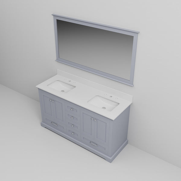 English Elm Dark Grey Double Bath Vanity With White Quartz Top, Spacious Storage, And Large 58" Mirror Included B2731S00657