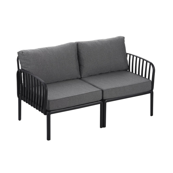 English Elm Christopher Knight Home® - 5 Modern Patio Conversation Set with Deep Seating, Waterproof Cushions, Glass Coffee Table, Durable Black+ Gray N780P19945449B