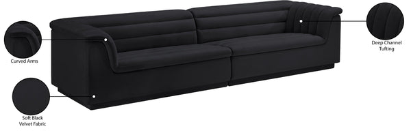 Cascade Black Velvet Fabric Modular Sofa 194Black-S119 Meridian Furniture