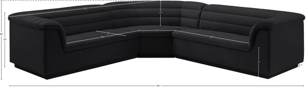 Cascade Black Velvet Fabric Modular Sectional 194Black-Sectional Meridian Furniture