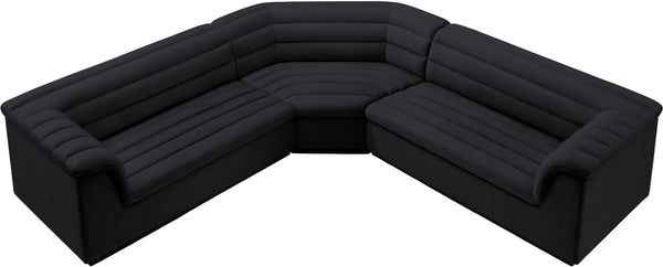 Cascade Black Velvet Fabric Modular Sectional 194Black-Sectional Meridian Furniture