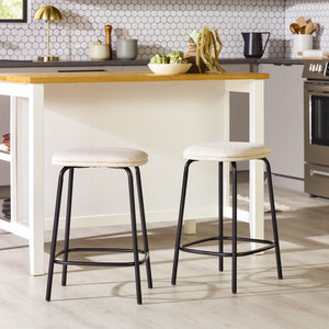 English Elm Walker Edison - Modern Counter Stool Set of 2 with Upholstered Foam Seats, Powder-Coated Steel, Stable Levelers Ivory 30.75 L x 21.75 W x 5.75 H B185P168932