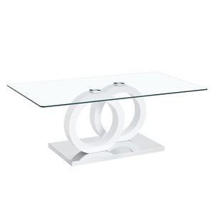 English Elm Contemporary Glass Top Coffee Table with Dual Circle White Mdf Base for Living Room W3875P397147