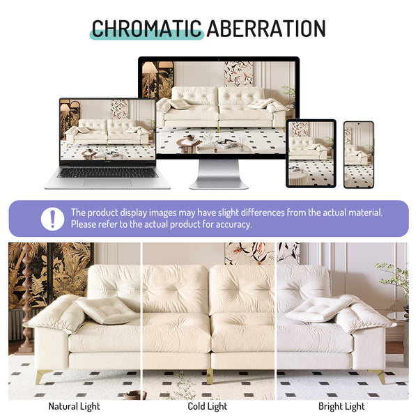 English Elm 104.7 Modern 4-Seat Cloud Sofa with Wide Removable Armrests, Tufted Chenille Comfort & Metal Legs Beige+White W1885S00182