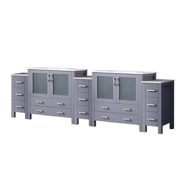 English Elm Dark Grey Double Bath Vanity 108" W With White Ceramic Top, Soft-Close Drawers & Ample Storage B2731S00619