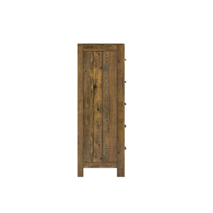English Elm Wallace & Bay - Brown Rustic 5-Drawer Chest in Caramel Wood Finish — Space-Saving, Low-Maintenance Storage for Bedroom B361P384478