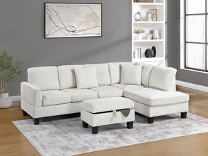 English Elm 3pc Corduroy Sectional Sofa Set with RAF Chaise, Storage Ottoman & Accent Pillows for Cozy Living Beige 30 L x 20 W x 14 H B011S01764