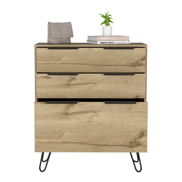 English Elm Augusta Mid-Century Light Oak Dresser with Hairpin Legs, 3 Drawers, Spacious Top for Decor and Storage Beige 34.6 L x 23.6 W x 6.7 H B20091823
