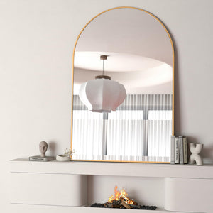 English Elm 24X32 Inch Gold Metal Framed Arched Bathroom Mirror - Elegant Design For Modern Spaces, Easy Install W2203P303827