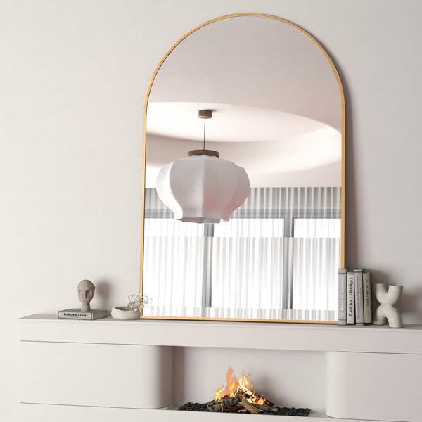 English Elm 24X32 Inch Gold Metal Framed Arched Bathroom Mirror - Elegant Design For Modern Spaces, Easy Install W2203P303827