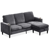 English Elm Modern Design Chenille 3 Seat L-Shape Sectional Sofa With Storage Chaise For Apartment, Studio, Office,Living Room,L Shape-Dark Grey