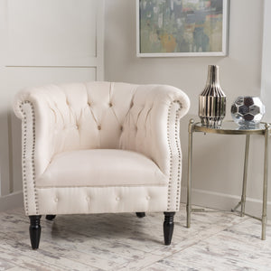 English Elm Christopher Knight Home® - Akira Tufted Club Chair Beige Fabric with Studded Arms, High Back Comfort, Elegant Throne Appeal 59259.00FBEI