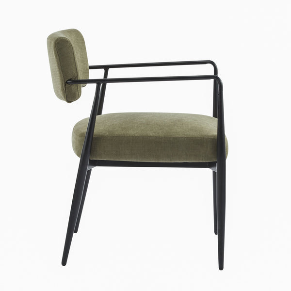 English Elm Christopher Knight Home® - Nora Mid-Century Dining Arm Chair with Foam-Padded High Back, Textured Fabric & Sturdy Metal Legs Black,Olive Green 30.7 L x 25.2 W x 19.7 H N776P272040G