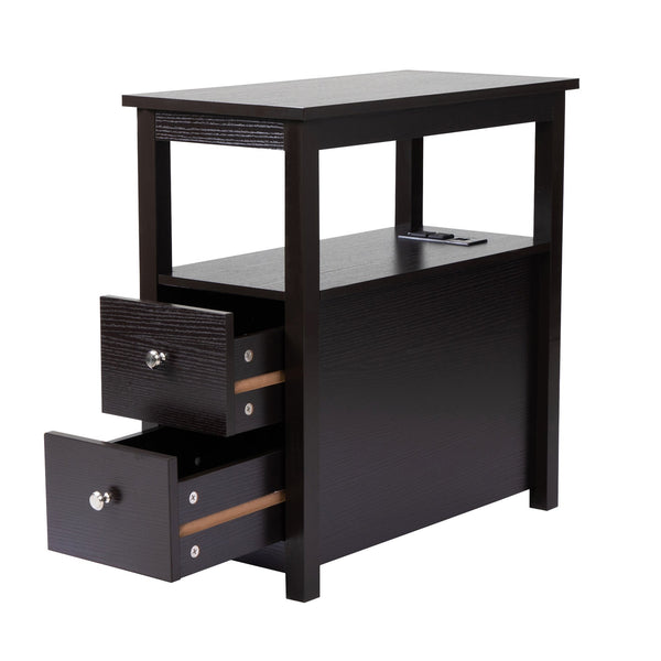 English Elm Transitional Espresso Nightstand with USB Charging, 2-Drawer Wooden Bedside Table, Sturdy Storage (24"H) W2181P357595