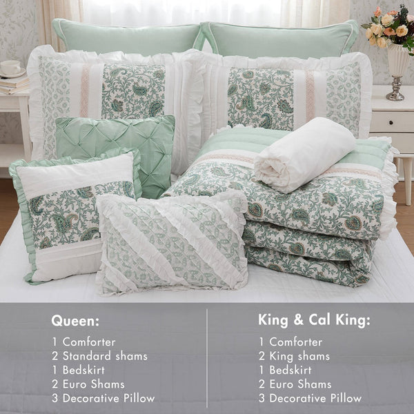English Elm 9 Madison Park Dawn Cotton Percale 9-Piece Paisley Pintuck Comforter Set with Lace Trim and Pillows Aqua 23.43 L x 19.09 W x 18.11 H B03596965