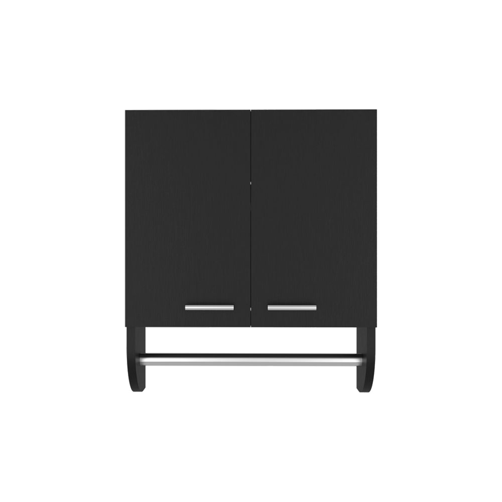 English Elm Medicine Cabinet Riley Black with Towel Rod, Engineered Wood, Dual Doors & Metal Handles, Slim Storage 21.26"L B092P238747