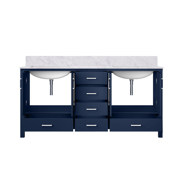 English Elm Navy Double Bath Vanity 72" x 22" with Carrara Marble Top, Solid Wood, Soft-Close Drawers, Storage B2731P258925