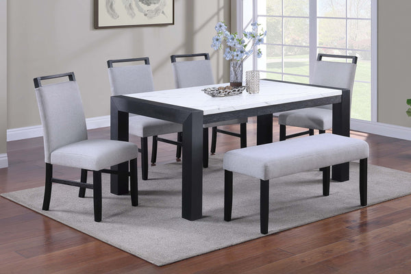 English Elm Modern Dining Table and 6 Side Chairs with Faux Marble Top, Sturdy Thick Legs, Sleek Contemporary Style Charcoal,White 17 L x 6 W x 42 H B011S01874